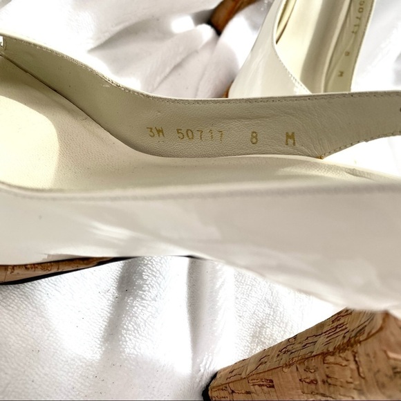 Stuart Weitzman white patent leather sling back peep toe with cork heel size 8 - Picture 8 of 15